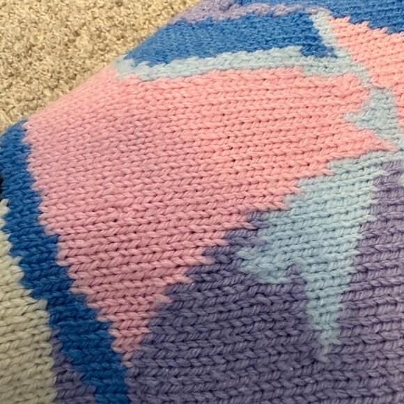 Handknit Vintage children sweater graphic cute 6 yrs purple spring cottagecore - Picture 12 of 14